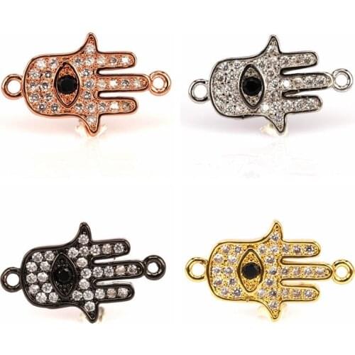 Evil eye Hamsa Hand connector link clear CZ micro paved CZ/Micro pave bead/Cubic Zirconia CZ space connector link jewlery