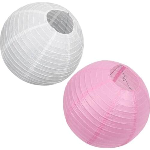 2 X Chinese Japanese Paper Lantern Lampshade For Party Wedding, 40Cm(16 Inch) Creamy-White & Pink