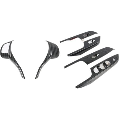 2 Set Car Accessories: 1 Set Car Steering Wheel Panel Button Cover & 1 Set Window Glass Lift Switch Button Panel Cover