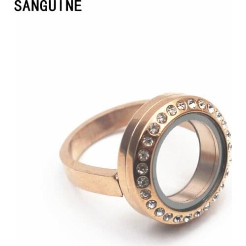 4pcs 20mm 316 Stainless Steel Crystal Floating Locket Ring Screw Rose Gold Living Glass Lockets For Women Fashion Rings Jewelry