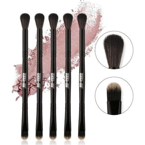 5 Pcs/Set Black Professional Double Head Foundation Nylon Fiber Plastic Handle Eyeshadow Contour Eye Lip Makeup Brushes Set