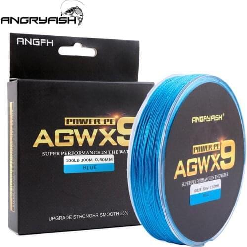 ANGRYFISH Diominate X9 PE Line 9 Strands Weaves Braided 300m/327yds Super Strong Fishing Line 15LB-100LB Blue