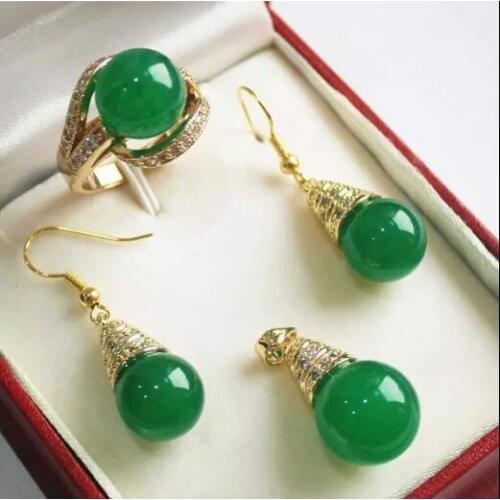 Free shipping Womens 12mm green Jade red pink blue shell pearl Pendant Necklace Earrings Ring set