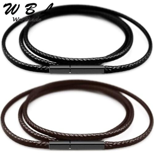 Black Necklace Cord 1 1.5 2 3mm Leather Cord Wax Rope Chain With Stainless Steel Clasp For Men Women DIY Necklace Jewelry Making
