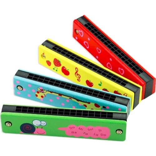 Wooden Harmonica Musical Instruments16 Holes Double-Row Blow Cartoon Color Woodwind Mouth Harmonica Melodica for Children Toys