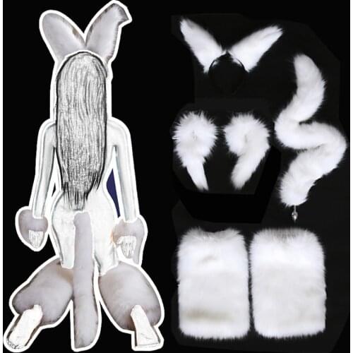 CamaTech Fox Cosplay For Adult Games Long Metal Fox Tail Butt Plug + Wrist Hand Cuffs + Leg Ankle Cuffs + Headband Sex Wear Toys