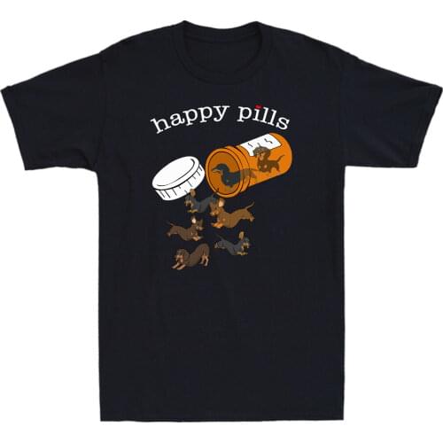 Happy Pills Dachshund Dog Lover Gift Cute Animal Graphic T-Shirt Mens Black Tee