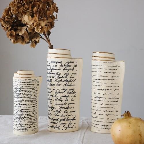 Ceramic Vase Book Page Reel Shape Creative Modern Nordic Light Luxury Ornaments Study Living Room Flower Arrangement Home Decor