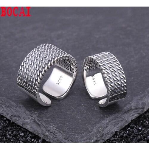 Real 925 sterling silver open ring female Korean fashion Thai silver personality wild European and American simple couple index
