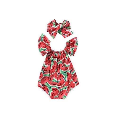 2Pcs/Set Newborn Baby Girls Watermelon Clothes Butterfly sleeves Romper Jumpsuit +Headband Outfits Playsuit