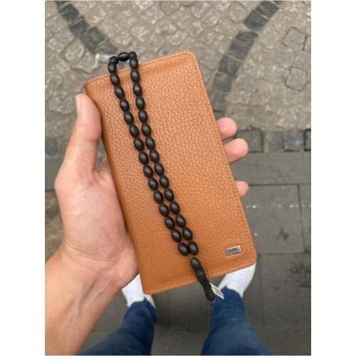 Karali Leather Phone Compartment Tan Genuine Leather Wallet-Kuka Rosary Gift
