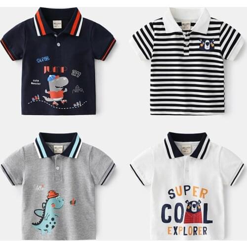 2021 Summer Clothes For Boys Korean Fashion Short Sleeve Shirt Casual Cotton Soft T-shirts Toddler Boys Cartoon Turndown Top
