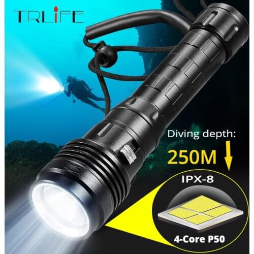 XHP50.2 Diving Flashlight Powerful With 4 Core P50 Dive Torch grade Glare Underwater 250m IPX-8 Waterproof Lamp by 26650 Battery
