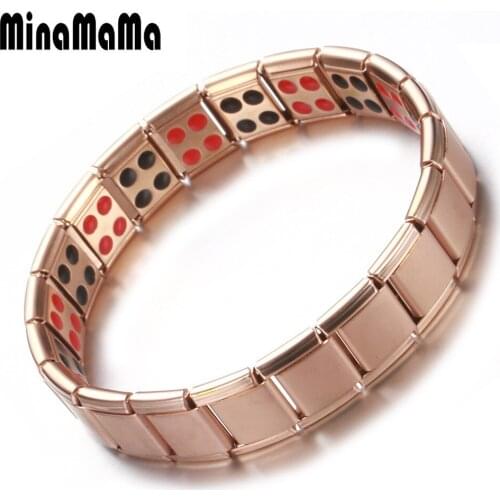 New Women Wristband Stainless Steel Elastic Adjustable Black Rose Gold Color Germanium Magnetic Bracelet For Men Health Jewelry