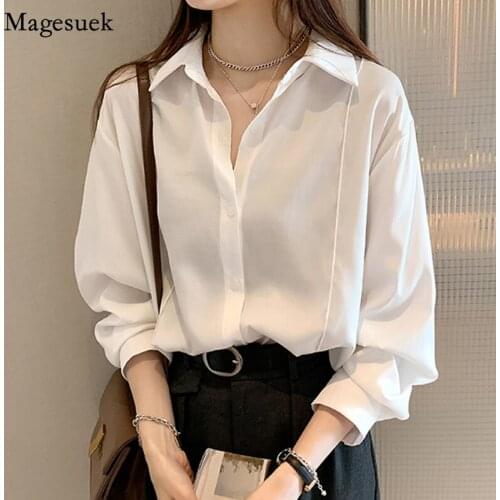 Single Breasted Office Lady White Casual Blouses Women Plus Size New Spring Shirt Tops Long Sleeve Solid Tops Blusas Mujer 12603