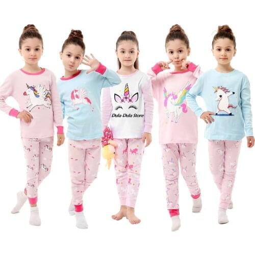 Kids Girls Pajama Sets Cartoon Casual Long Sleeve Cute Unicorn Homewear Toddler Girls Pyjama Comfortable Baby Sleeping Clothes