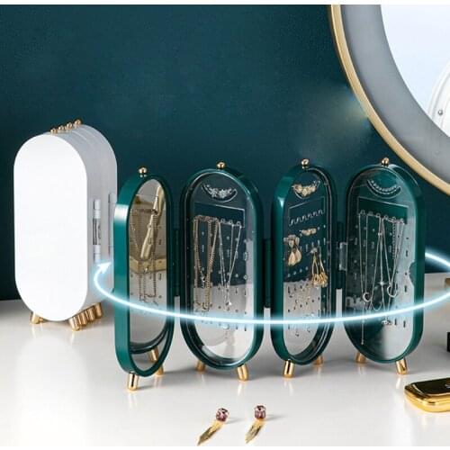 ANGELADY Plastic Large Standing Jewelry Organizer Box with Mirror Necklace Earrings Ring Display Desktop Jewelry Holder