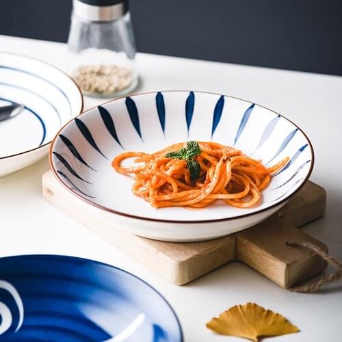 Tableware 8Inch Japanese Ceramic Round Dish Home Breakfast Plate Pasta Dessert Steak Western Dish Hand-Painted Simple Decoration