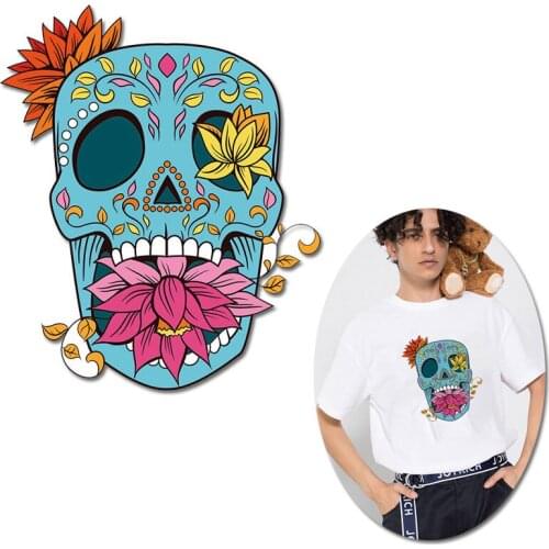 Pulaqi Diy Punk/Skull Skeleton Iron On Transfer Patch Applique Heat Transfer Vinyl Washable Sticker Stripes On Clothes t-Shirt