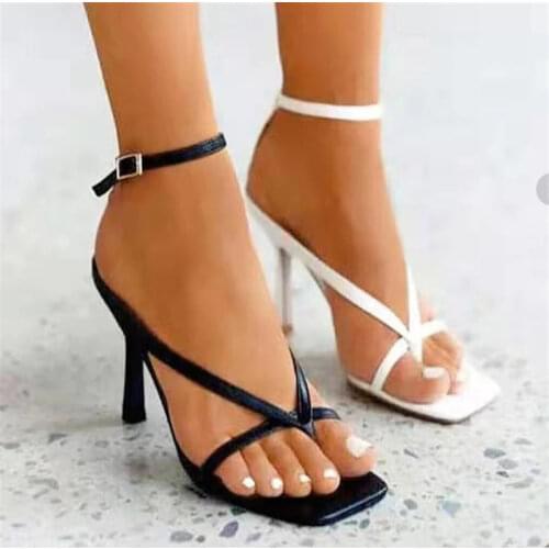 Sandals Women 2021 ZAR Luxury Brand Fashion High Heel Big Size 43 Square Toe Buckle Femme Shoes Black Sandalias de las mujeres