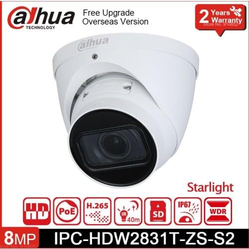 Dahua IPC-HDW2831T-ZS-S2 8MP IR 40m Starlight Motorized Vari-focal Eyeball Nework Camera H.265 POE SD Card Slot IP67 IP Camera