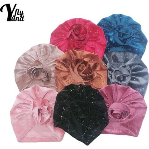 Yundfly Solid Color Handmade Folded Flower Infant Indian Hat Soft Comfortable Velvet Newborn Caps Kids Accessories Birthday Gift