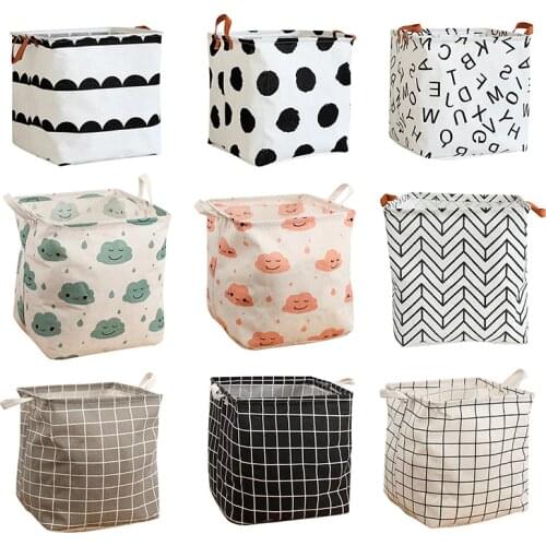Foldable Storage Box Cotton Cloth Dirty Laundry Kids Dot Print Household Square Storage Baskets