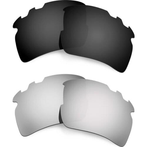 HKUCO For Flak 2.0 XL-Vented Sunglasses Polarized Replacement Lenses 2 Pairs Black & Silver