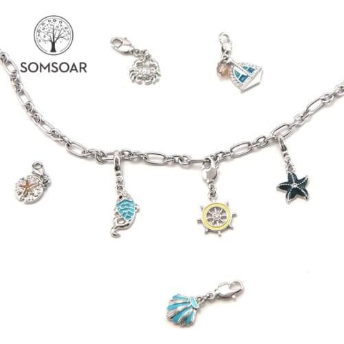 Somsoar Jewelry oil drip Ocean series DIY Dangle Charms with Lobster Clasp fit Complete Set Necklace & Bracelet as Woman Jewelry
