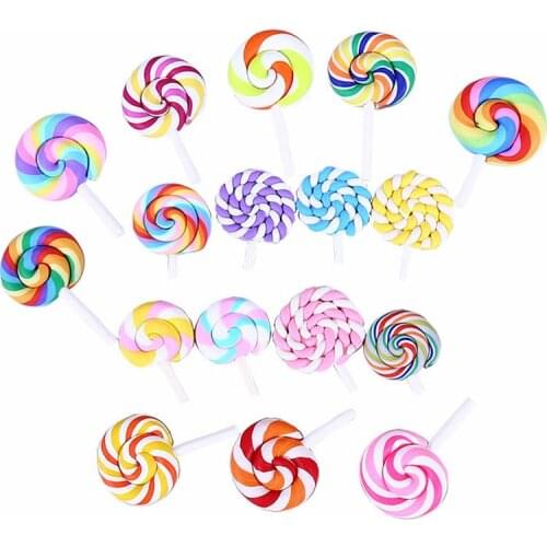 10Pcs Spiral Rainbow Polymer Clay Lollipop DIY manual Craft Supplies Kids Hairpin Handwork Phone Shell Decor Food Toys Materials
