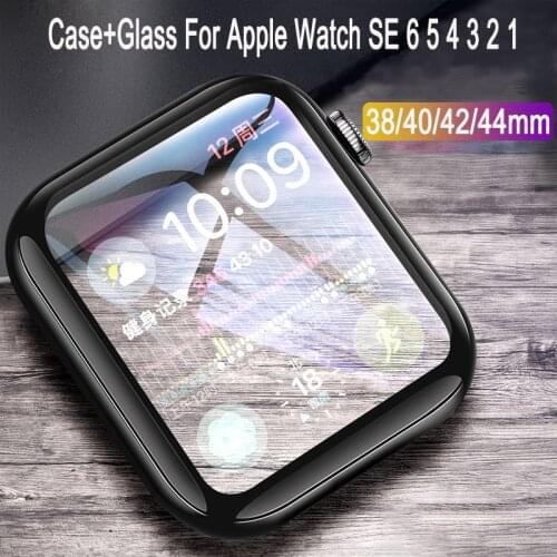 Tempered Glass Screen Protector PC Bumper Case for Apple watch series 38mm 42mm Cover for iWatch se 6 5 4 40mm 44mm Accessorie