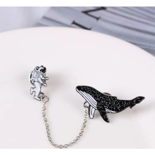 Womens Cartoon Brooch Fish Badge Astronaut Dolphin Enamel Pin Denim Bag Sea Animal Jewelry For Women Birthday Gifts