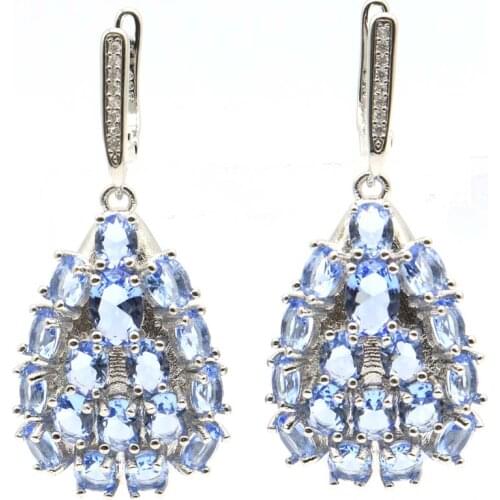 28x13mm Pertty Created White Sapphire Gift For Girls Silver Earrings