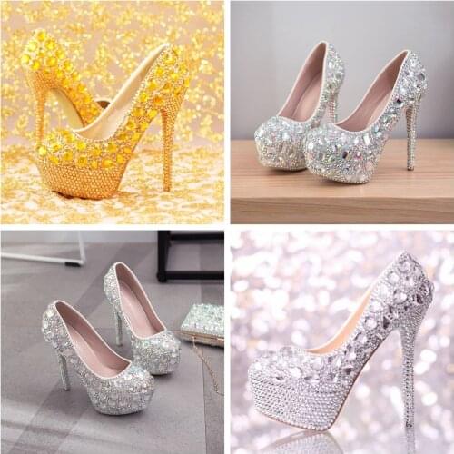 Crystal Queen Shoes Cinderella Women Heels For Evening Party Glittering Round Toe Custom Silver Rhinestone Wedding Pumps