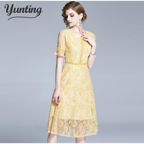Elegant Splice Hollow Out Lace dress Women Short Sleeve Summer Vintage Sexy Party Casual Dresses Vestidos