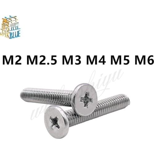 10/25pcs CM M2 M2.5 M3 M4 M5 M6 304 Stainless Steel Cross Phillips Ultra Thin Super Low Flat Wafer Head Screw Bolt for Laptop
