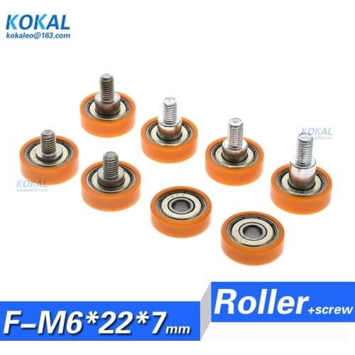 [F0622-7]HIGH QUALITY 10PCS 626zz ball bearing coated with POM plastic PA low noise sliding wheel M6*22*7 screw orange wheel 22