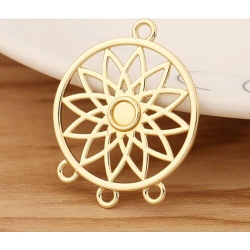 10 Pieces Gold Color Dream Catcher Connectors Charms Pendants for Earrings Jewellery Making Accessories 33x27mm
