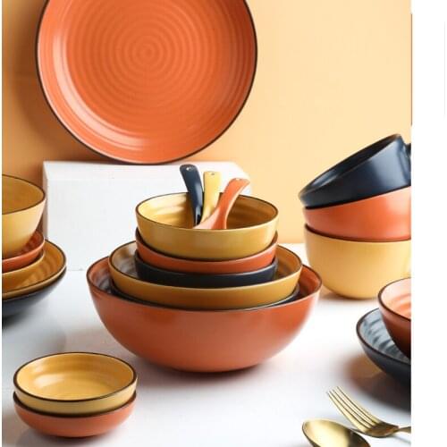 2021 Color Porcelain Dinner Plate Round Ceramic Serving Plate Dinnerware Set Plate Dish Bowl Tableware for Pasta Salad Snack