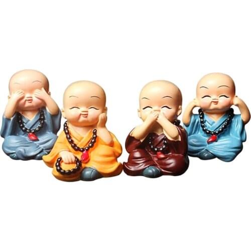 4Pcs Bunddha Beads Small Statue Little Bonze Resin Figurine Miniature Car Decor