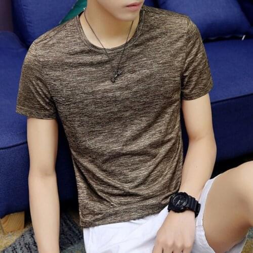 5XL Mens Short-sleeved Solid T-shirt O-neck Regular Pullover T-shirts Polyester Casual Tops Black Blue Red White Khaki