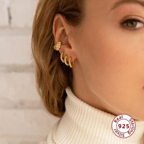925 Sterling Silver Ear Cuff for Women Gold&Silver Color Clip on Earrings Twist Earcuff Without Piercing Earrings Fine Jewelry