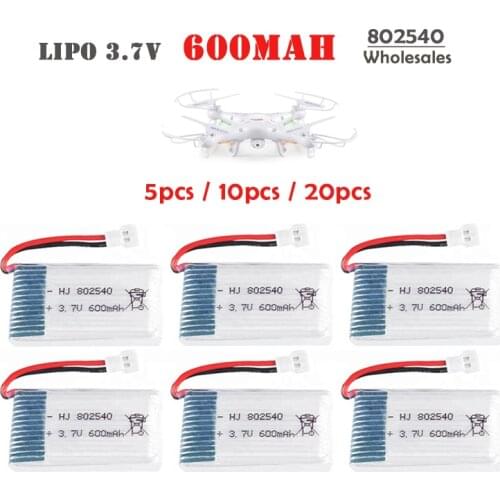 RC Lipo Battery 3.7V 600mAh XH2.54 Plug For Syma X5C Wltoys K124 K123 X5SW M68 X705C RC Drone Helicopter Parts Batteries 802540