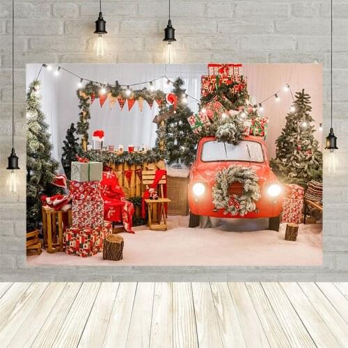 Avezano Happy Christmas Tree Winter Background Red Gifts Car Lights Chair Decoration Children Backdrops Photo Studio Photophone
