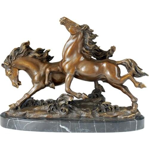 Couple Horses Running Statue Bronze Animal Sculpture Art Gorgeous Home Office Decoration Accessories Fine Business Gift