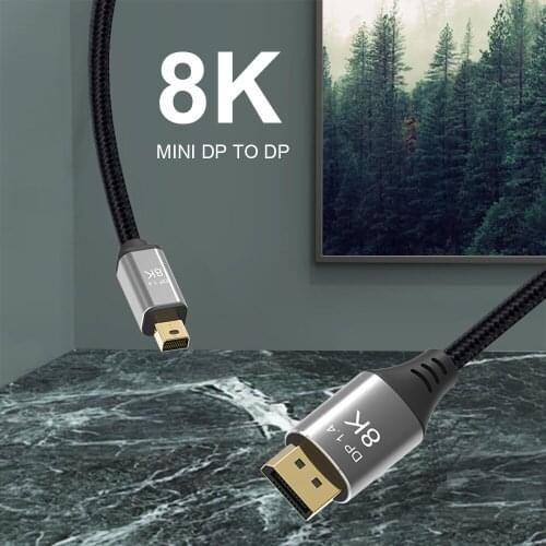 150PCS/Lot CableDeconn Mini DP to DisplayPort 8K Cable 8K @60Hz 4K@144Hz DisplayPort 1.4 Bi-Directional Transmission 2M 6FT