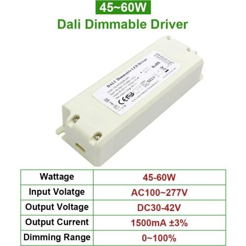Dali Dimmable 45W to 60W Power Supply LED Driver Adapter lighting Transformer 1.5A For LED Downlight AC100-277V Output DC30-42V