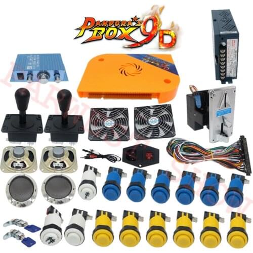 DIY Pandoras box 9D 2222 in 1 arcade game cabinet machine with jamma board kit with Happ joystick button power supply speaker