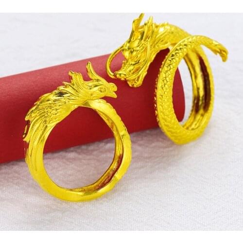 Dragon Phoenix Ring Women Men Couple Finger Jewelry Yellow Gold Filled Engagement Gift