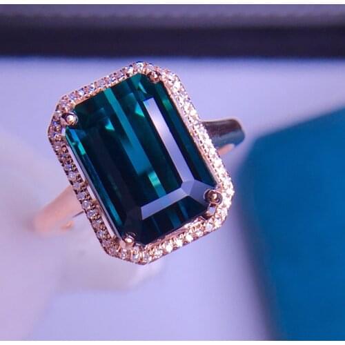 E331 Tourmaline Ring Fine Jewelry Solid 18K Gold Nature Green Tourmaline Gemstones 6.4ct Diamonds Rings for Women Fine Present